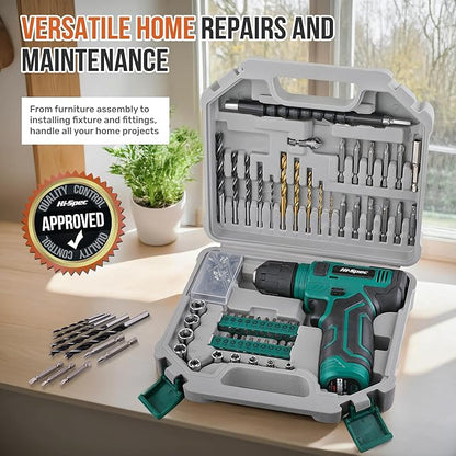 Hi-Spec 110pc Green 8V USB Electric Power Cordless Drill Driver Set. Drill Bits - Image 7