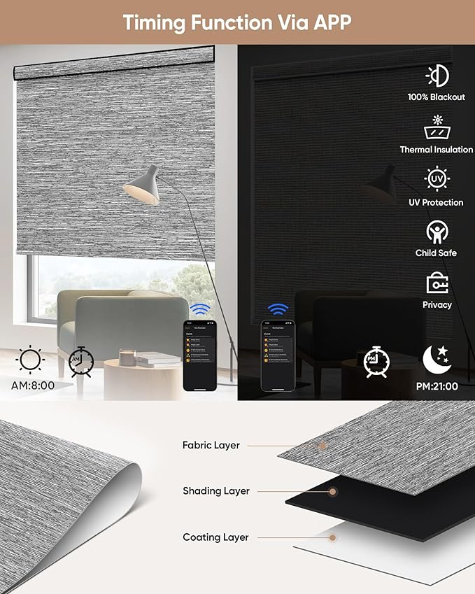 Kincmo Motorized Blinds with Remote, 100% Blackout Motorized Roller Shades Work - Image 4