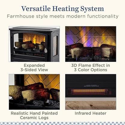 Country Living Infrared Freestanding Electric Fireplace Stove Heater in Black | - Image 5