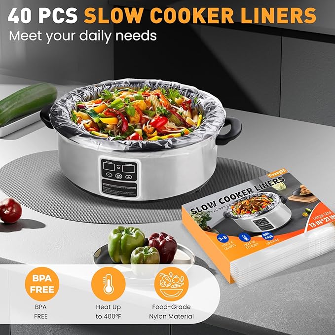 40 Pack Slow Cooker Liners, Large Size 13"x 21" Cooking Bags Disposable Pot - Image 3