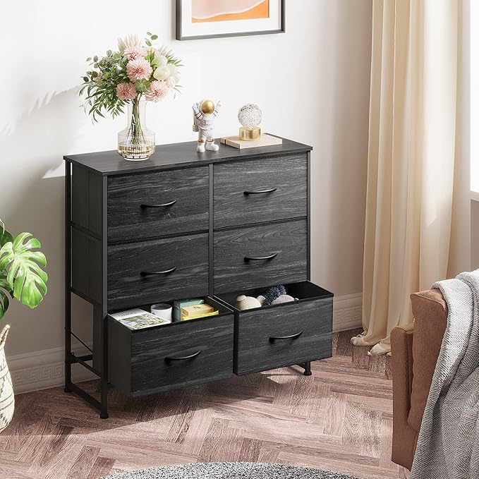 WLIVE Black Dresser for Bedroom, 6 Drawer Double Dresser, Fabric Storage Tower - Image 4