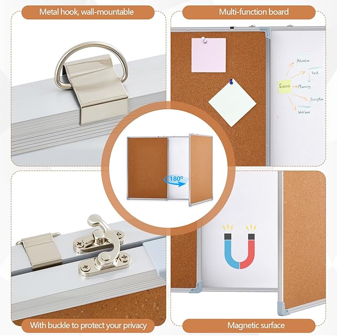 96"x36" Tri-fold Cork Board Whiteboard Combo, Foldable Combination Magnetic Dry - Image 3