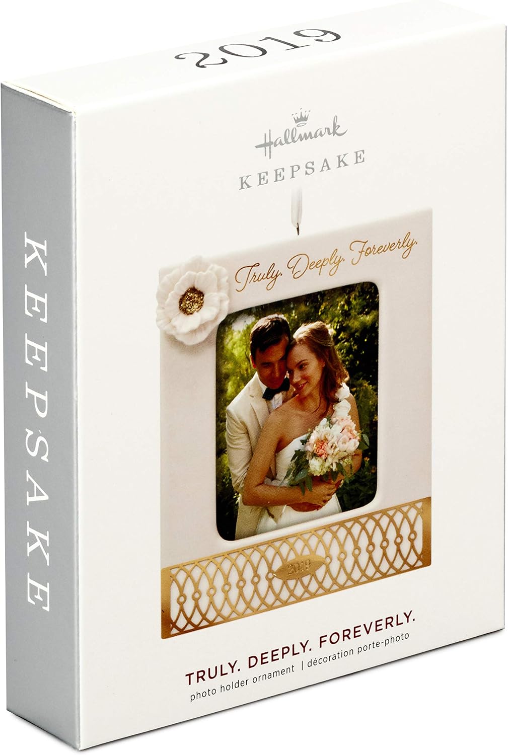 Hallmark Keepsake Christmas 2019 Wedding Ornament, Year Dated Truly. Deeply. Forever. Porcelain and Metal Photo Frame,