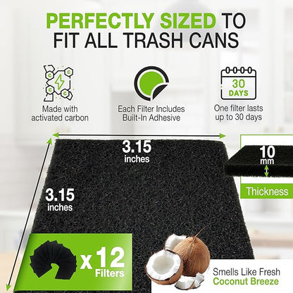 Premium 12 Pack Activated Carbon 3 in 1 Garbage Can Odor Absorber Filters - Image 4