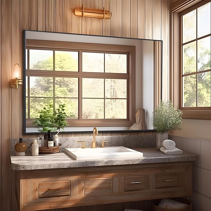 Black Bathroom Mirror for Wall, 30x48 Inch Rectangle Mirrors - Image 3
