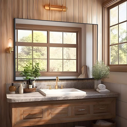 Black Bathroom Mirror for Wall, 30x48 Inch Rectangle Mirrors - Image 3