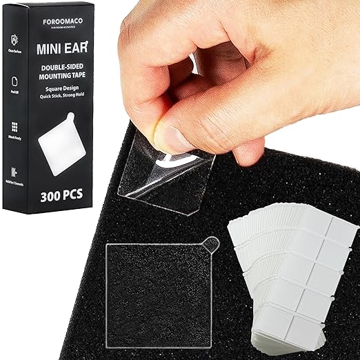 FOROOMACO 300 Pack Mini Ear Double-Sided Mounting Tape Square Heavy Duty by Foroomaco-ForRoomAcoustics