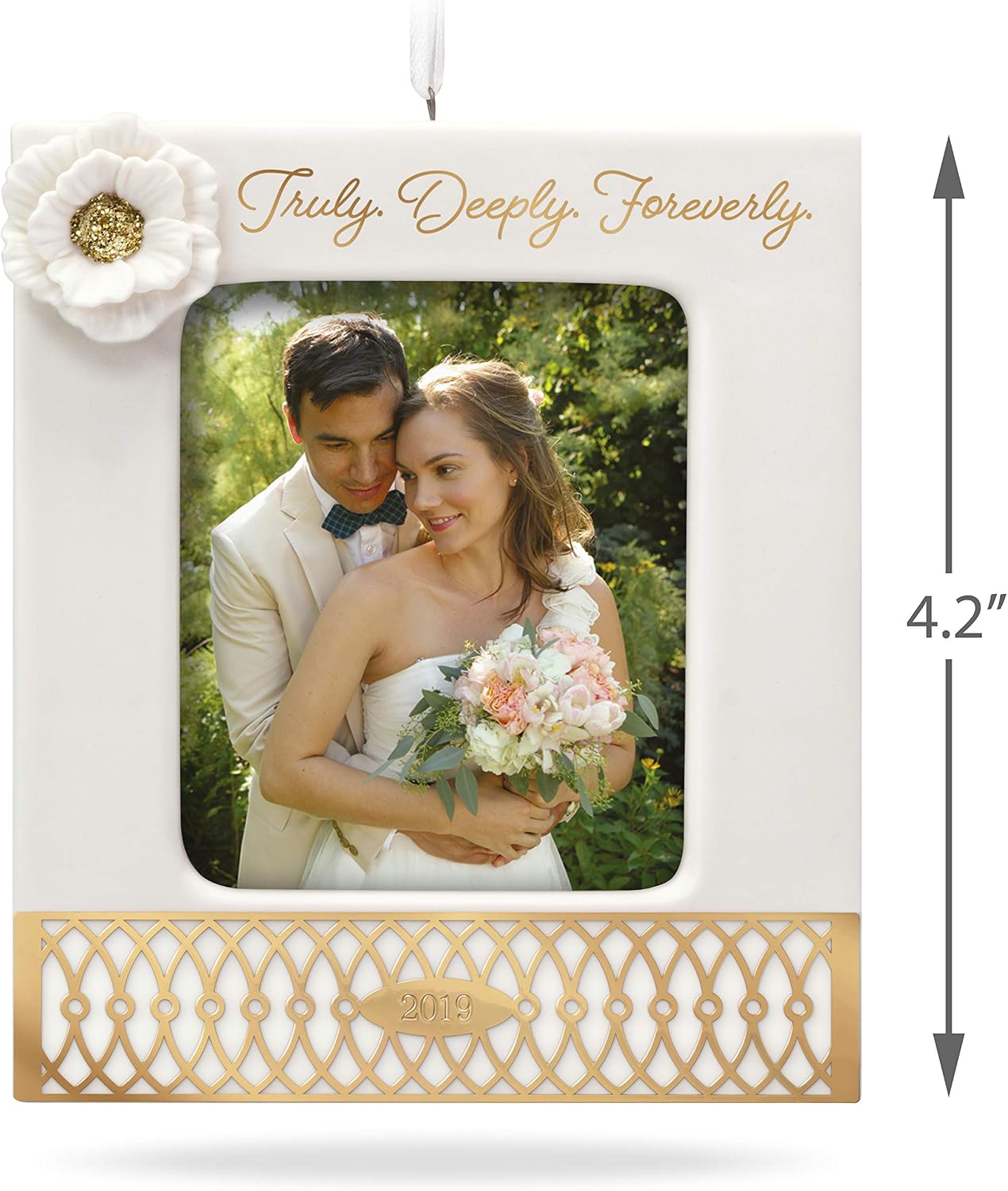 Hallmark Keepsake Christmas 2019 Wedding Ornament, Year Dated Truly. Deeply. Forever. Porcelain and Metal Photo Frame,