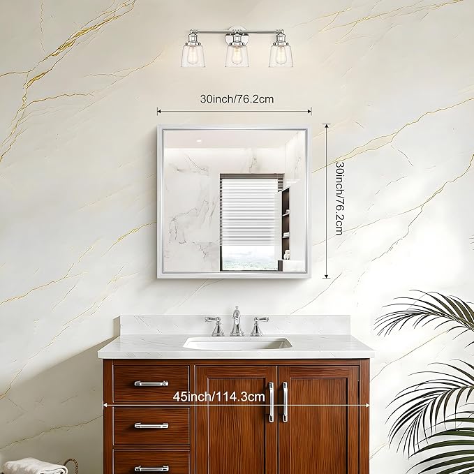 30x30 Inch Silver Bathroom Mirror, Brushed Silver Square Mirror - Image 6