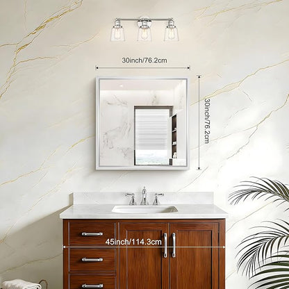 30x30 Inch Silver Bathroom Mirror, Brushed Silver Square Mirror - Image 6
