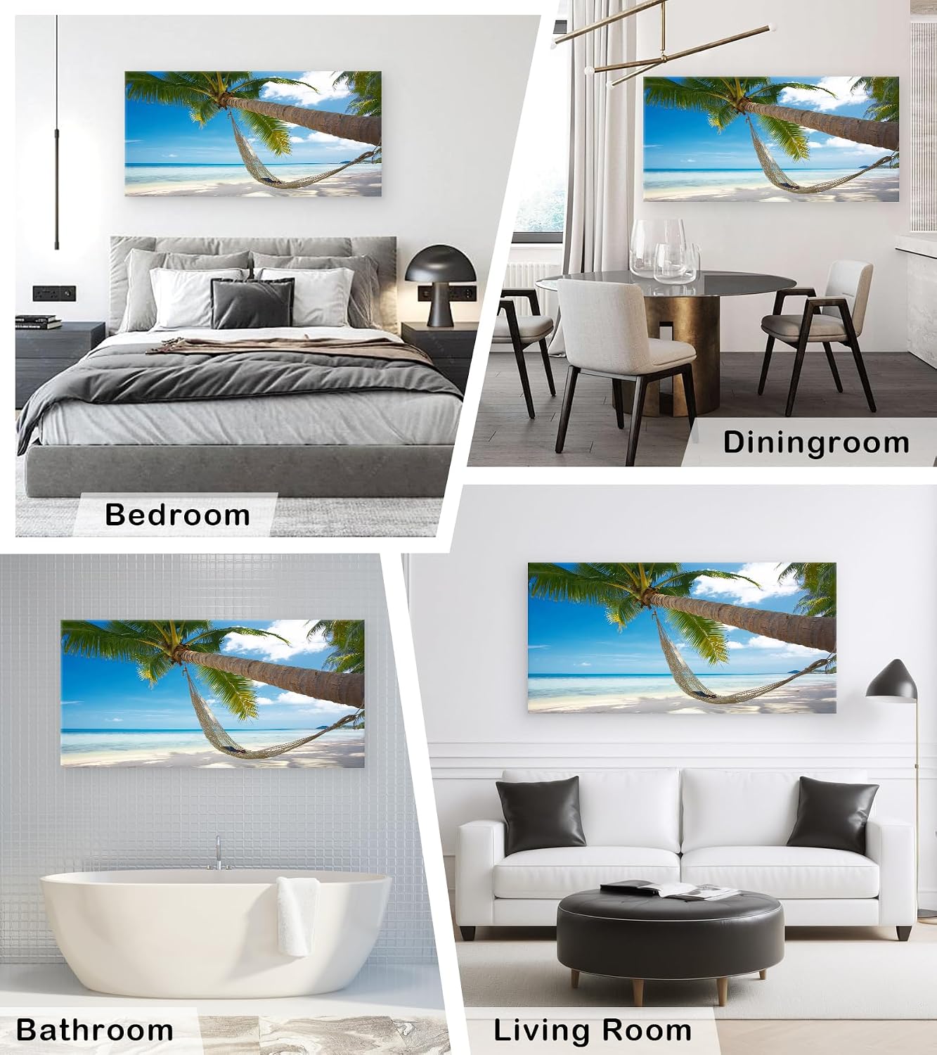 Muolunna BK6850 Beach Wall Art Canvas Prints - Tropical Palm Tree Hammock Seascape Picture Ocean Landscape Artwork for Living Room Bedroom Bathroom Office Home Decor, Large Framed 20x40 inch