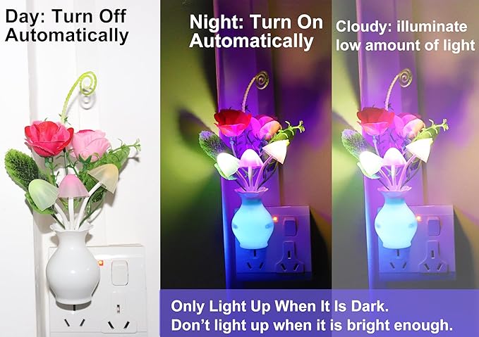 AUSAYE 3Pack Sensor Night Light Plug in Rose Flower Light, Energy Saving Lamp - Image 4