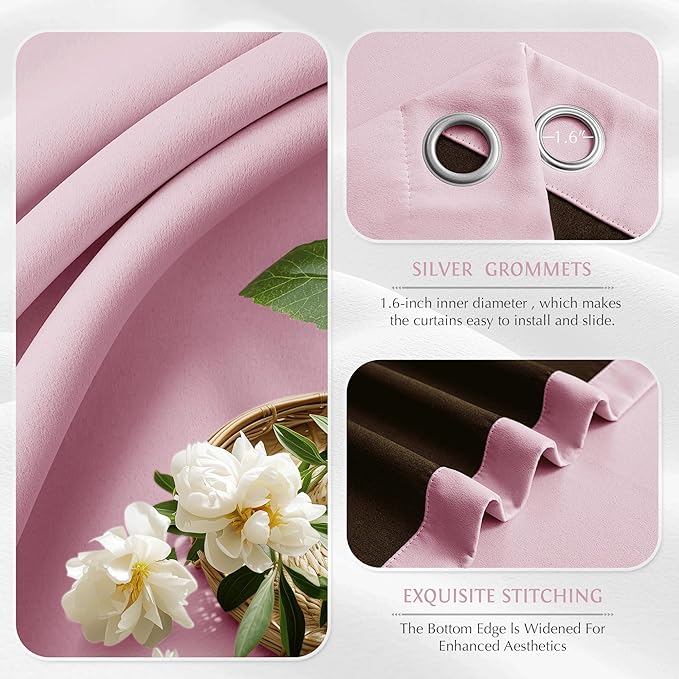 Beauoop Pink 100% Blackout Curtains 63 Inch Long 2 Panels - Image 3