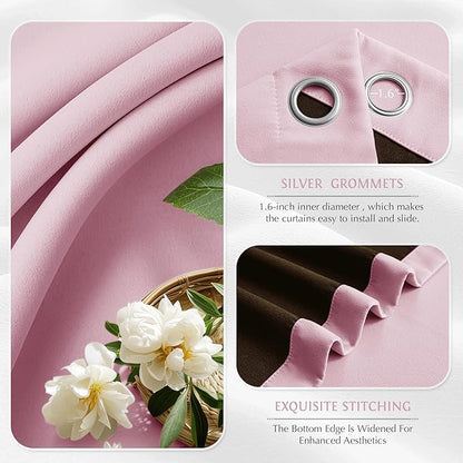 Beauoop Pink 100% Blackout Curtains 96 Inch Long 2 Panels - Image 3
