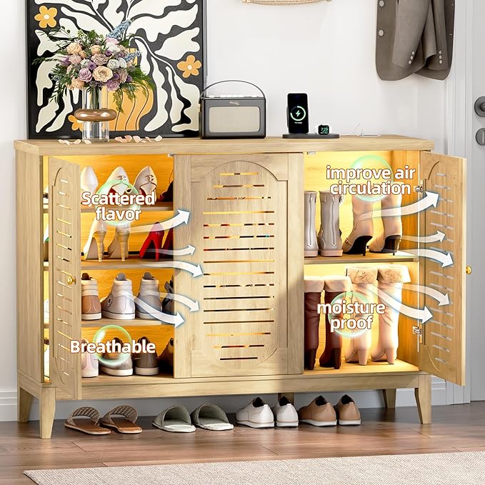 Vlsrka Shoe Cabinet with 3 Doors, Narrow Wooden Shoe Cabinet, Outdoor Hidden - Image 7