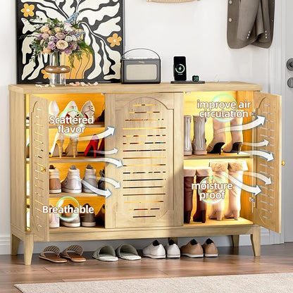 Vlsrka Shoe Cabinet with 3 Doors, Narrow Wooden Shoe Cabinet, Outdoor Hidden - Image 7