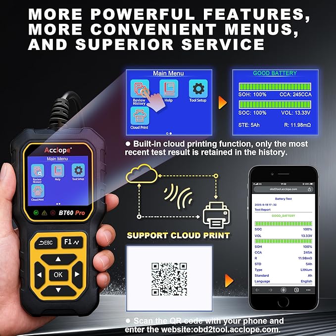 Acclope BT60 Pro Car Battery Tester, Digital Analyzer - Image 8