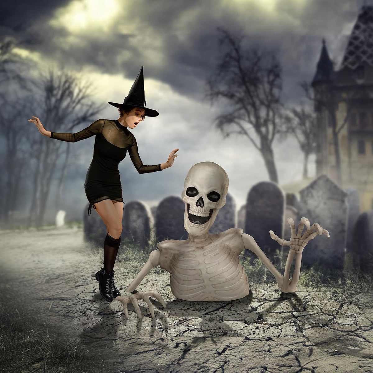 BOO BOX 4 Ft. Halloween Groundbreaker Skeleton, Giant Outdoor Decoration for ...