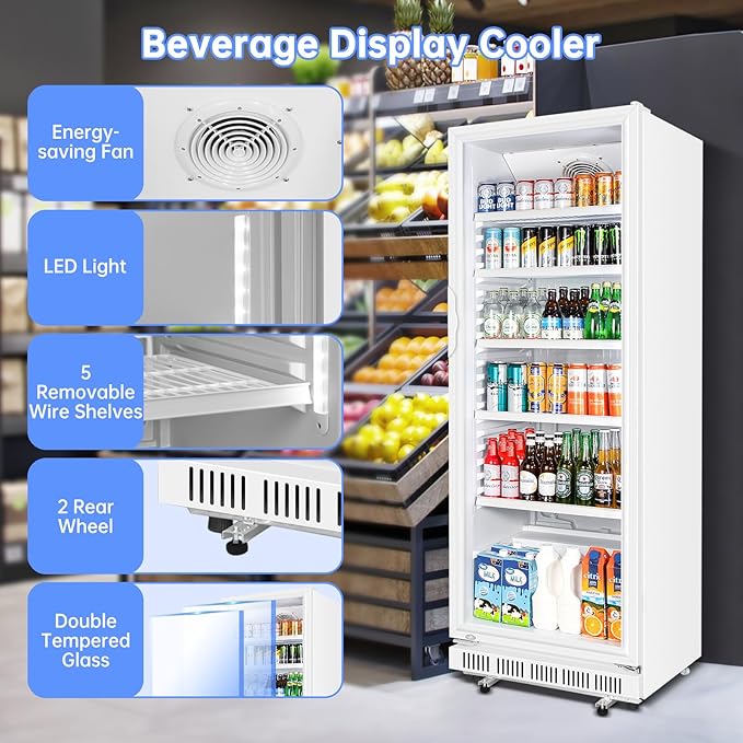 Commercial Beverage Refrigerator, 24.5 Inch 15 Cu. Ft. Drink Fridge, Display - Image 4