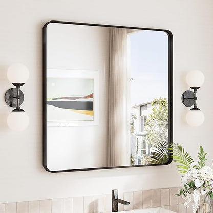 TokeShimi 30 x 30 Black Bathroom Mirror, Rectangle Bathroom Wall Mirror by RefinedBathroomAccessories