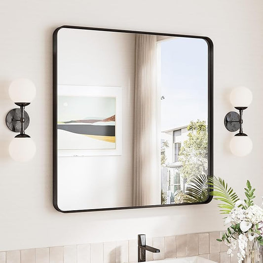 TokeShimi 30 x 30 Black Bathroom Mirror, Rectangle Bathroom Wall Mirror by RefinedBathroomAccessories