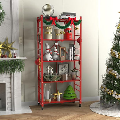 Storage Shelves with 20 Hooks, 5-Tier Foldable Shelves - Image 2