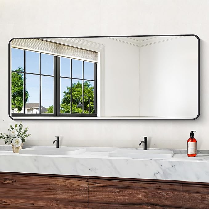 72" x 30"Bathroom Mirror, Matte Black Wall Mirror by DESBING