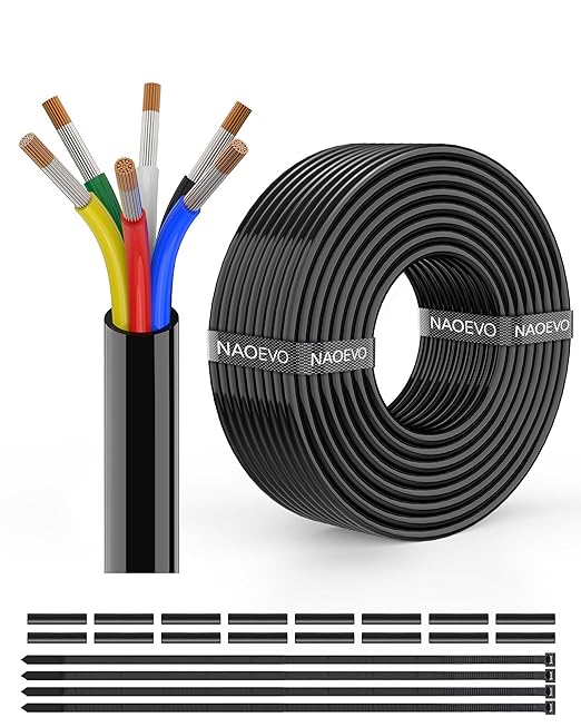 NAOEVO 16 Gauge Wire 6 Conductor Electrical Wire, 16 AWG Stranded PVC Cord by NAOEVO