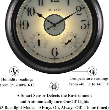 CLXEAST Illuminated Indoor Outdoor Clocks Waterproof 18 inch - Image 3