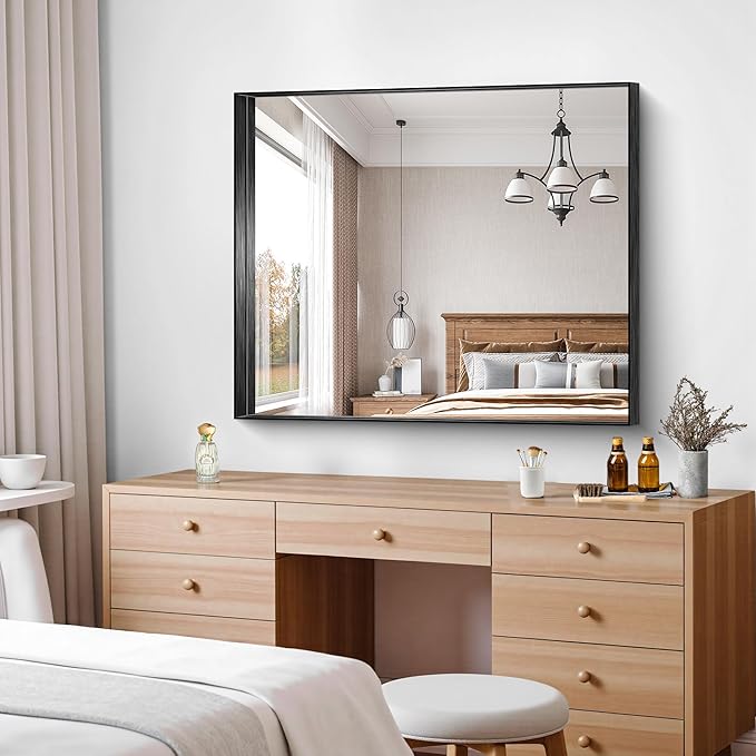 CIRCUMI Black Bathroom Mirror, Brushed Finish, Tempered Glass, Mirror - Image 4