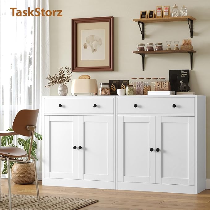Metal Storage Cabinet with 2 Doors and 1 Drawer，Farmhouse Buffet Cabinet with - Image 3