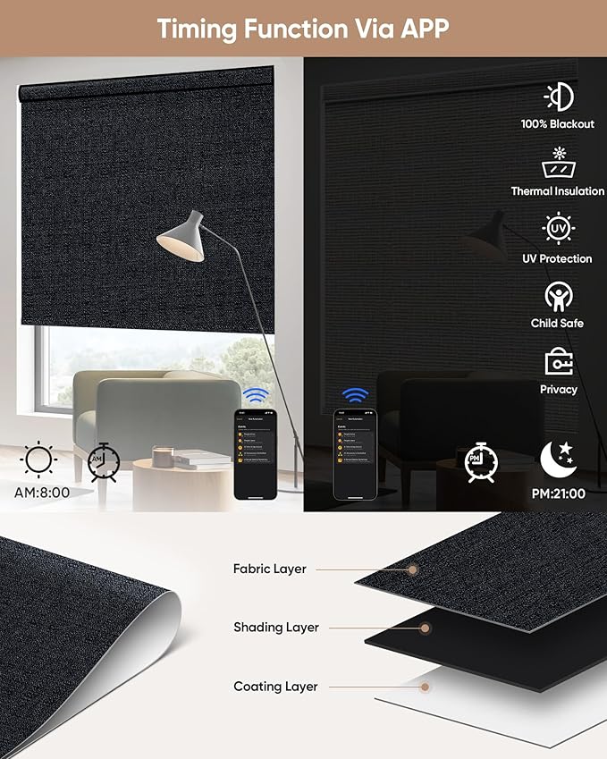Kincmo Motorized Blinds with Remote, 100% Blackout Motorized Roller Shades Work - Image 4