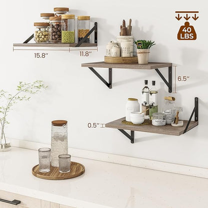 Heimlove Deep Floating Shelves for Wall, 12 Inch Deep Floating Shelves Set of 3 - Image 3