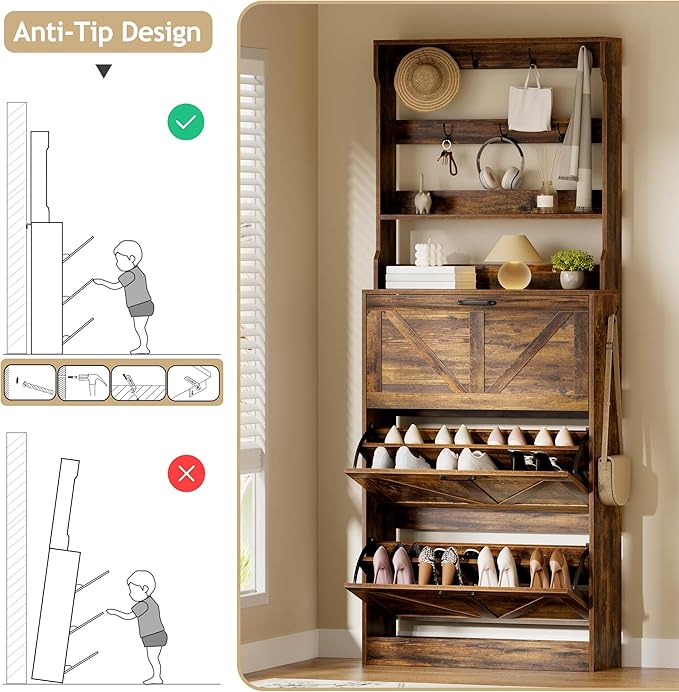 EOYUTLLY Shoe Cabinet Storage for Entryway, Narrow Shoe Rack Cabinet - Image 7