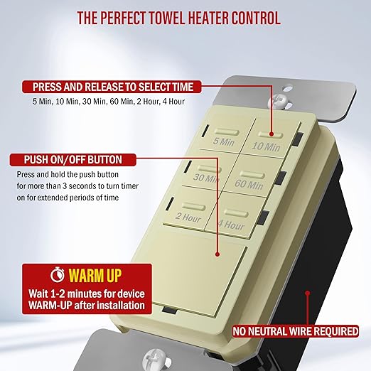 ENERLITES 4-Hour Countdown Timer Switch, 5-10-30-60 Min, 2-4 Hour, - Image 2
