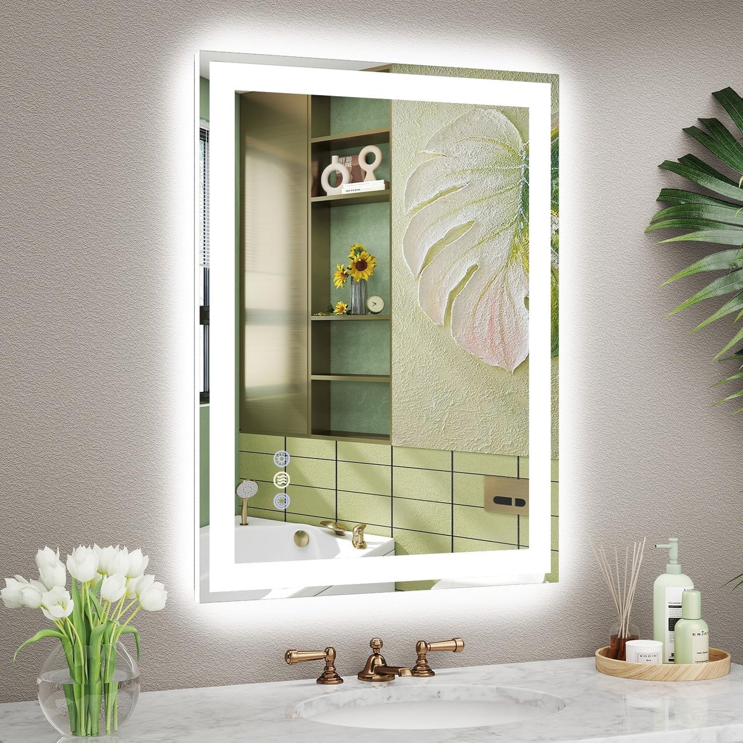 24x32 LED Bathroom Mirror, 6000LM, Separate Front and Back Lights | UL Certified,Shatter-Resistant Tempered Glass,Auto-Off Defogger,3 Color Modes,Smooth Dimming,Smart Memory Setting