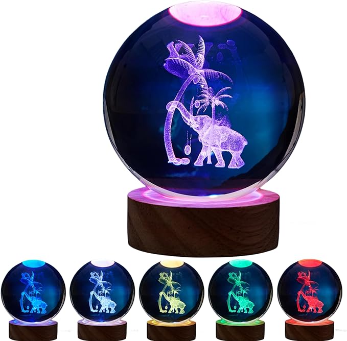 3D Elephant Crystal Ball Lamp, Lifelike Elephant Night Light, 16 Colors by Conalisk