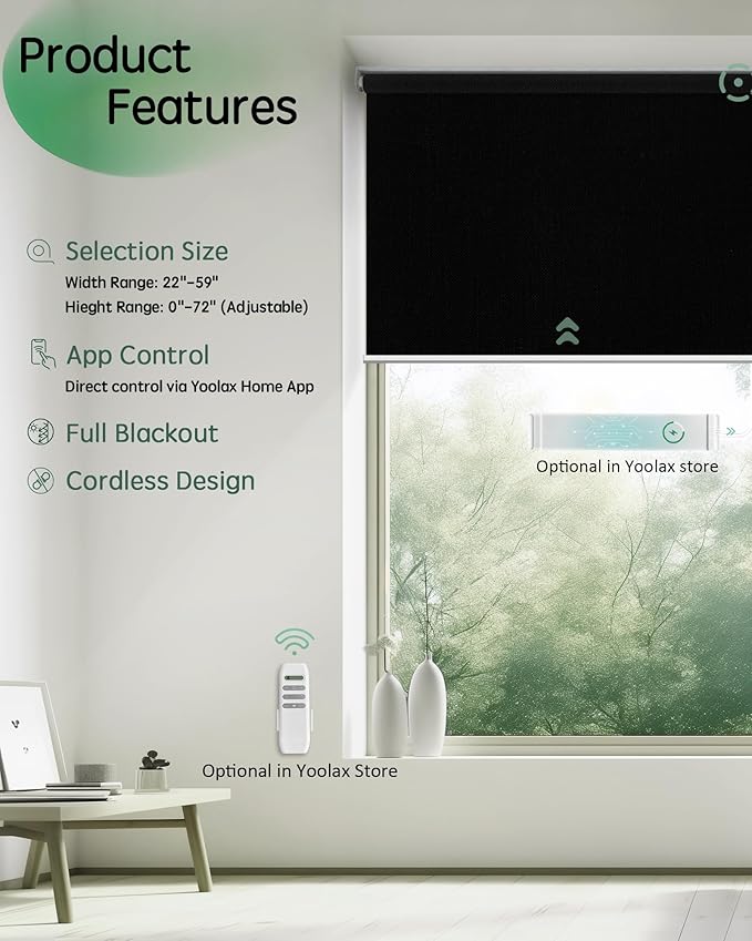 Yoolax Motorized Blinds App Control, Cordless Automatic Shades Roller Window - Image 2