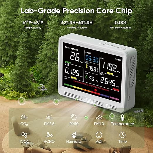 bonoch 16 in 1 Air Quality Monitor Indoor 10h-Battery & 5.5" Display 9 AQI+7 - Image 2