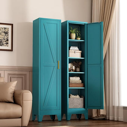 Narrow Metal Cabinet with 4 Adjustable Shelves and Barn Doors, Tall Bathroom - Image 2