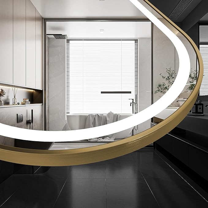 30x40 inch Gold Tempered Glass LED Arched Mirror - Image 4