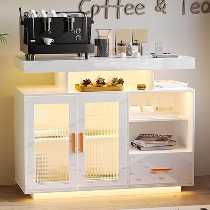 40" Wood LED Coffee Bar with Wireless Charging Station, Kitchen Storage Cabinet - Image 7