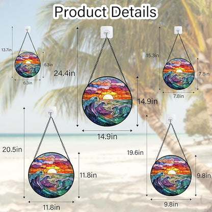DASTOLL Stained Glass Window Hanging, Clouds and Sea Waves Suncatcher Diamond - Image 5