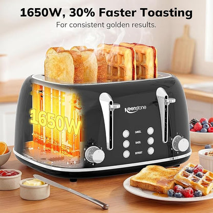 Keenstone Toaster 4 Slice, Retro Stainless Steel Wide Slot Toaster - Image 4