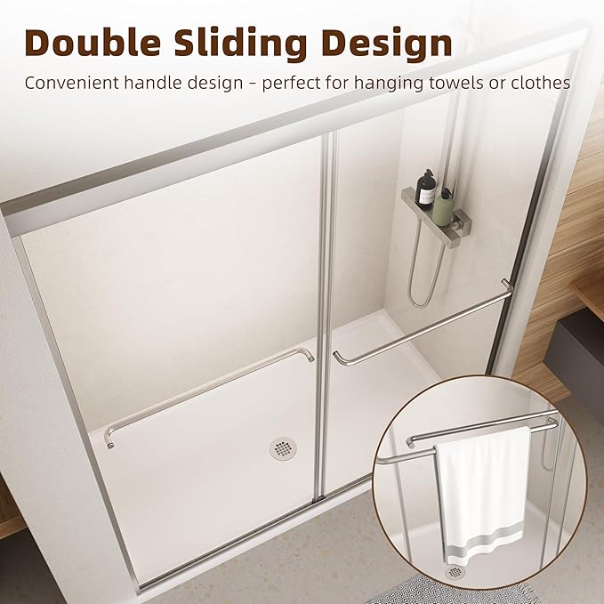 Shower Door, 44-48" W x 70" H Semi-Frameless Double Sliding Glass Shower Door - Image 5