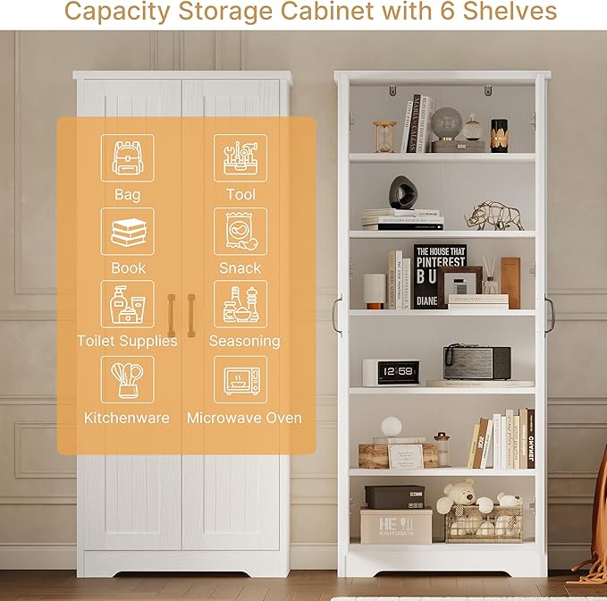 70" Tall Storage Cabinet, Large Wood Storage Pantry Cabinet - Image 3