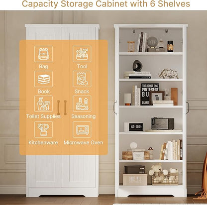 70" Tall Storage Cabinet, Large Wood Storage Pantry Cabinet - Image 3