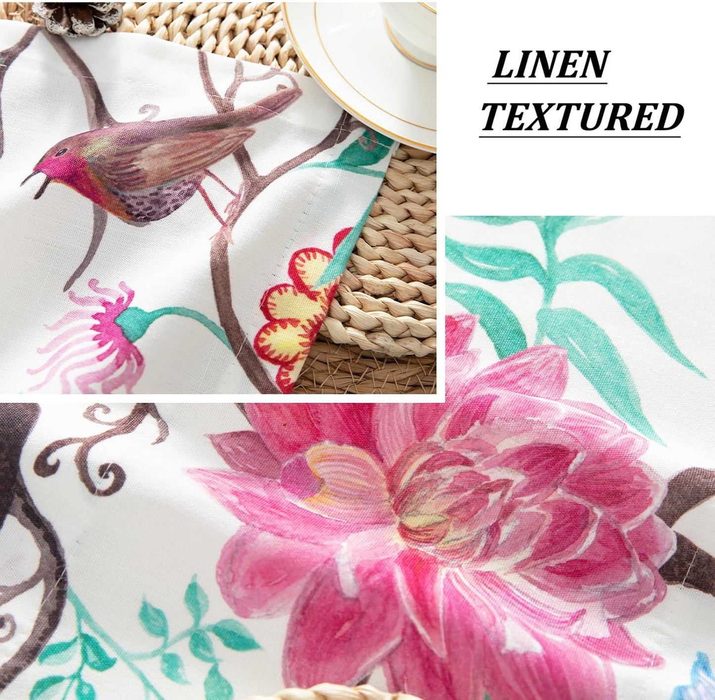 Bird Floral Tie Up Valance, Country Style, 52 x 18, 1 Panel | Soft Fabric Texture, Adjustable Length, Filters Sunlight, for Kitchen or Bedroom Windows