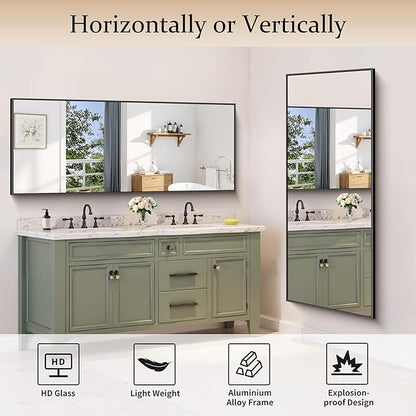 Black Bathroom Mirror for Wall, 24x60 Inch Rectangle Mirror - Image 3