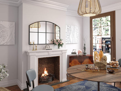 Black Arched Window Pane Mirror, 42" x 28" Grid Wall Mirror | Farmhouse Large Wide Wall Mirror Decorative Mirrors for Entryway, Hallway, Fireplace, Living Room, Bedroom, Dining Room